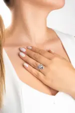 Işıltılı Yakamoz 18 Ayar Beyaz Altın Kaplama Gümüş Yüzük - Görsel 2