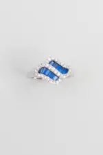 Yakamoz Mavisi 18 Ayar Beyaz Altın Kaplama Gümüş Yüzük - Görsel 2