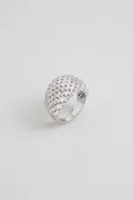 Beyaz Baget Taşlı 18 Ayar Beyaz Altın Kaplama Gümüş Yüzük