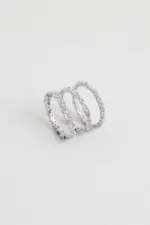 Zirkon Taşlı 18 Ayar Beyaz Altın Kaplama Gümüş Çoklu Yüzük