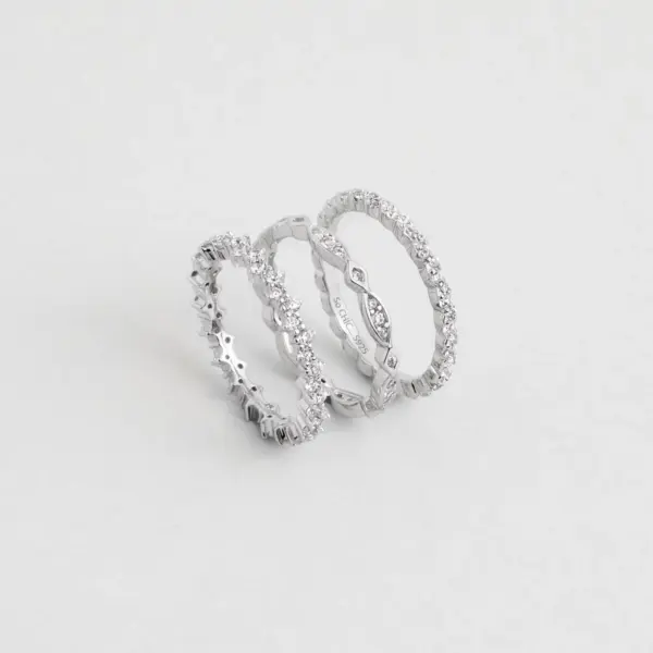 Zirkon Taşlı 18 Ayar Beyaz Altın Kaplama Gümüş Çoklu Yüzük